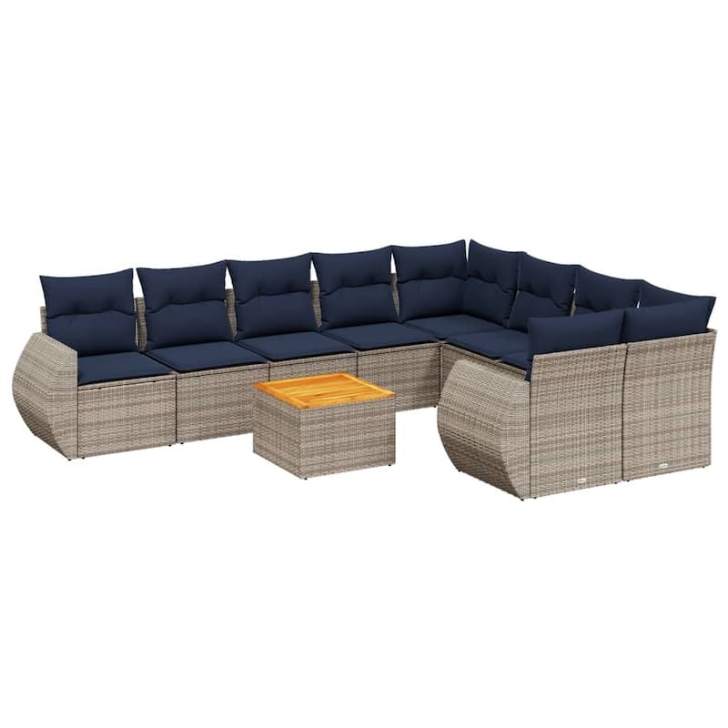 vidaXL 10 Piece Patio Sofa Set with Cushions Gray Poly Rattan
