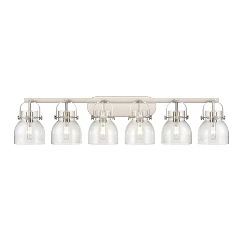 Innovations Lighting 423-6W-10-46 Pilaster II Bell Vanity Pilaster II - Satin Nickel / Seedy