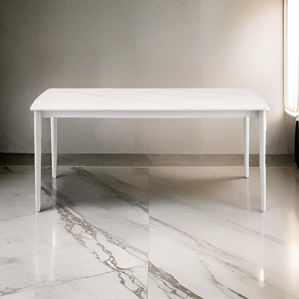 Rue 71 Inch Outdoor Patio Dining Table, Sintered Stone Top, White Frame