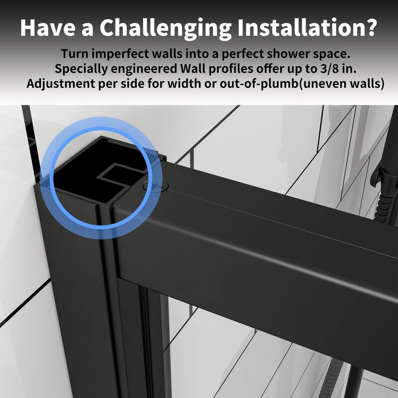 50-54''W x 71''H Pivot Frame Sliding Shower Door with 1/4"(6mm) Clear SGCC Tempered Glass in Black