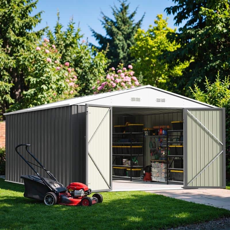 Patiowell 10' x 12' &10' x 14' Metal Outdoor Storage Shed with Floor Frame for Garden, Backyard, Patio