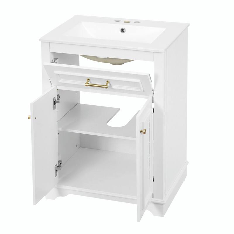 24" Bathroom Vanity with Integrated Ceramic Sink, Cabinet with 2 Doors and 1 Tip-Out Drawer, Single Sink Vanity