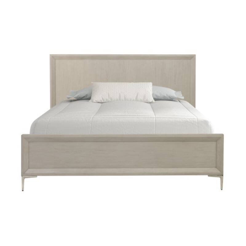 Kaira King Bed with Metal Accents, Natural Oak Brown Solid Rubberwood