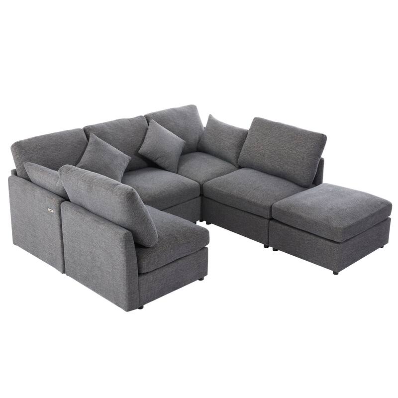 U-shaped Sofa Modular Sectional Sofa with Movable Ottoman and 2 USB Ports Sleeper Recliner Sofa Couch for Living Room