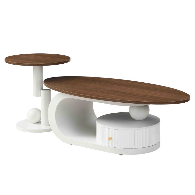 47.24'' W Nesting Coffee Table with Storage for Living Room Oval Cocktail Table
