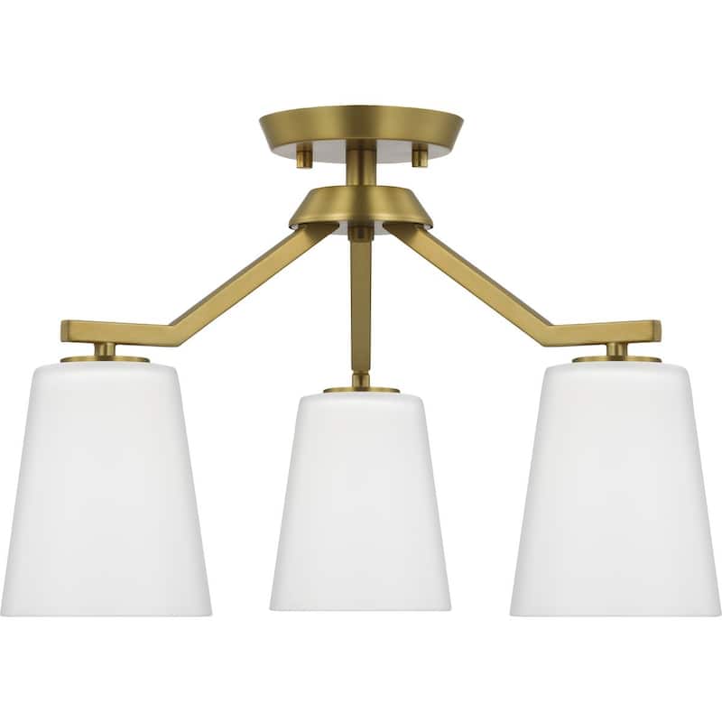 Vertex Collection Three-Light Brushed Gold Etched White Contemporary Convertible Chandelier - 18 in x 18 in x 16.75 in