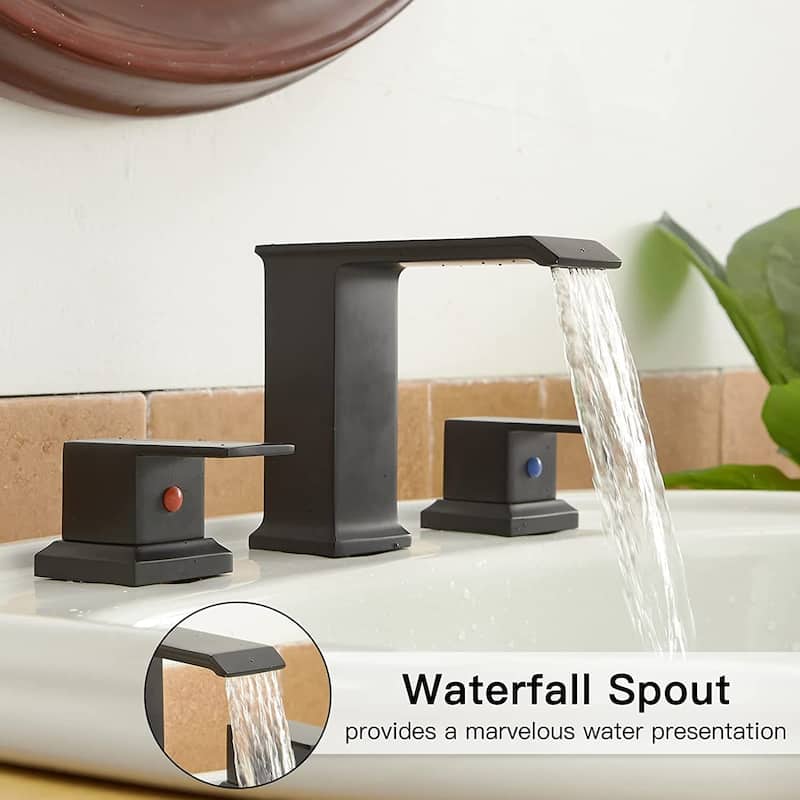 Waterfall Widespread Bathroom Faucet With Drain Assembly 3 Hole Bathroom Sink Faucets Double Handle 8 Inch Basin Vanity Taps