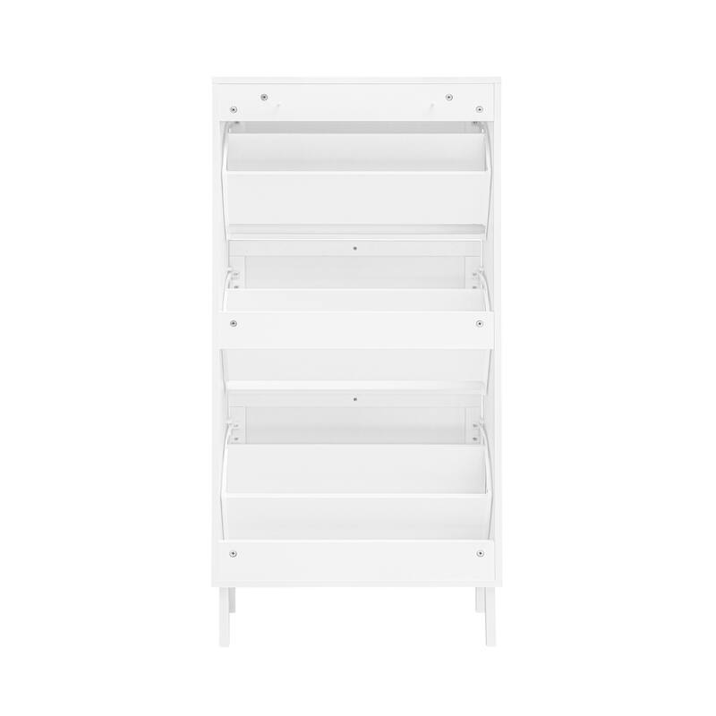 Shoe Storage Cabinet with 3 Flip Drawers, Freestanding 3-Tier Shoe Rack, Slim Shoe Organizer with Half Round Woven Rattan Doors