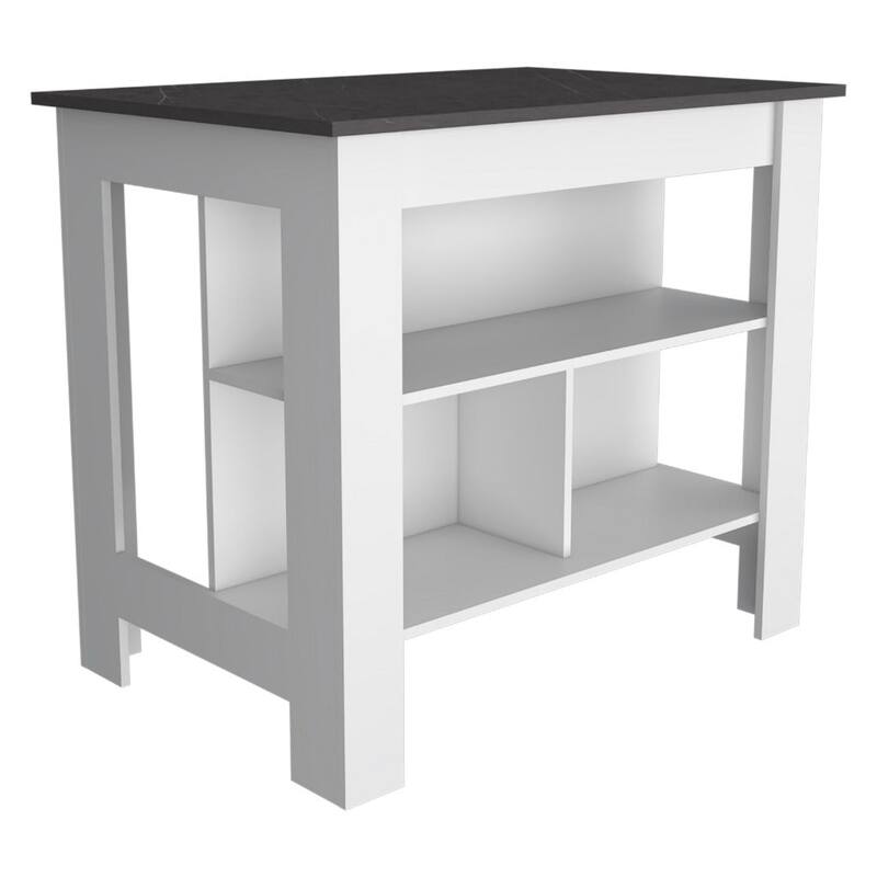 Kitchen Island, kitchen table 35" H, Four Legs, Three Open Storage Shelves