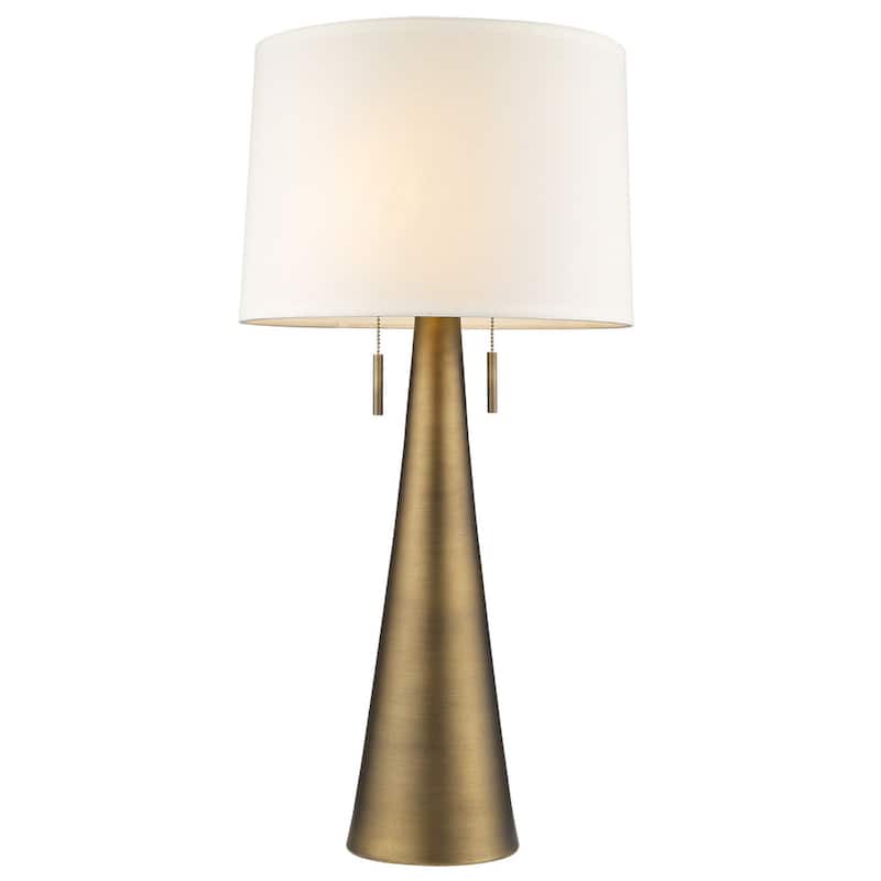 34" Metal Two-Light Table Lamp with White Empire Shade and Pull Chains - 16" x 16" x 33.50" - Brass