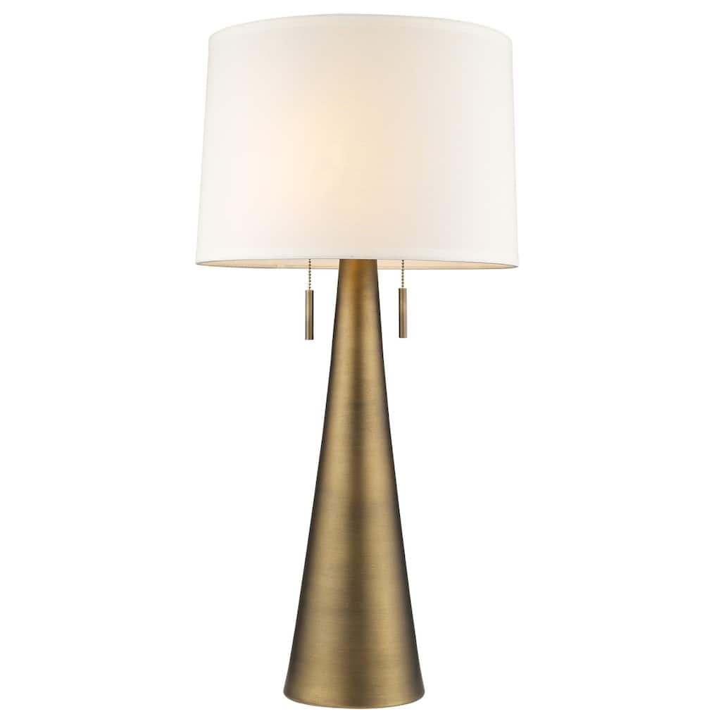 34" Metal Two-Light Table Lamp with White Empire Shade and Pull Chains - 16" x 16" x 33.50"
