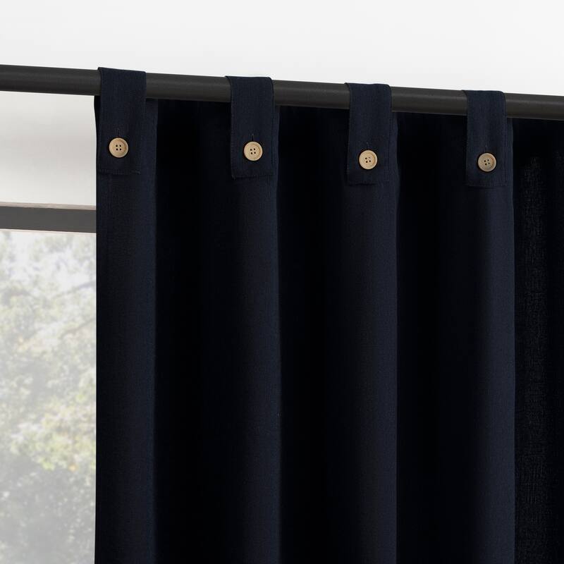 Archaeo Cotton Blend Button Tab Top Curtain, Single Panel - 40" x 84" - Navy Blue