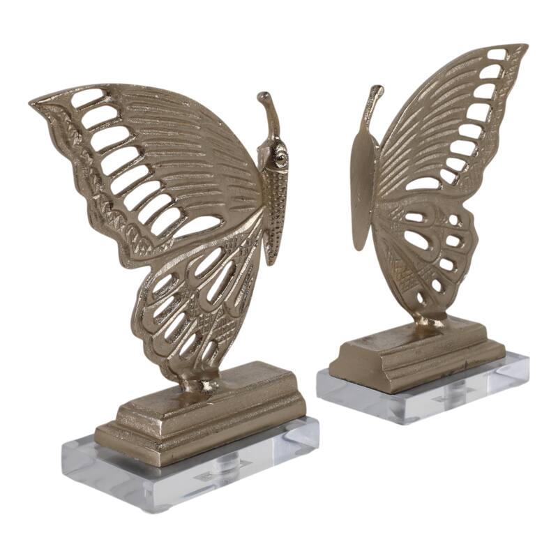 Metal Bookends Butterfly Metallic Finish (Set of 2) - 9" Gold - 12.5"