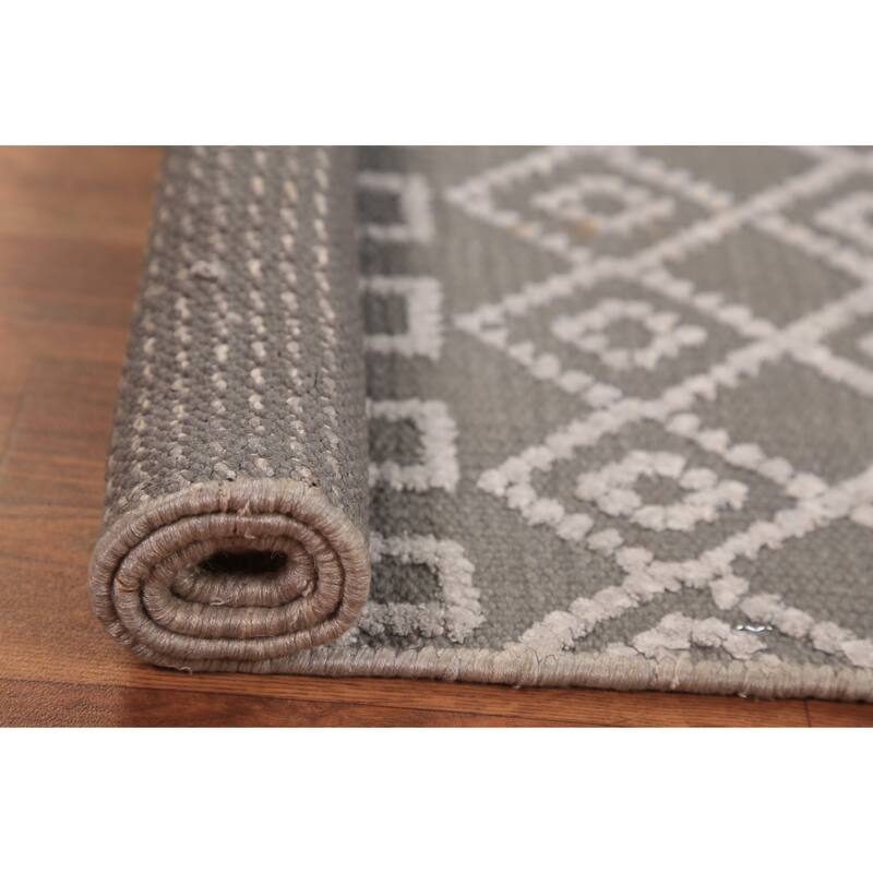 Geometric Moroccan Oriental Foyer Rug Handmade Grey Wool Carpet - 2'0"x 3'0"