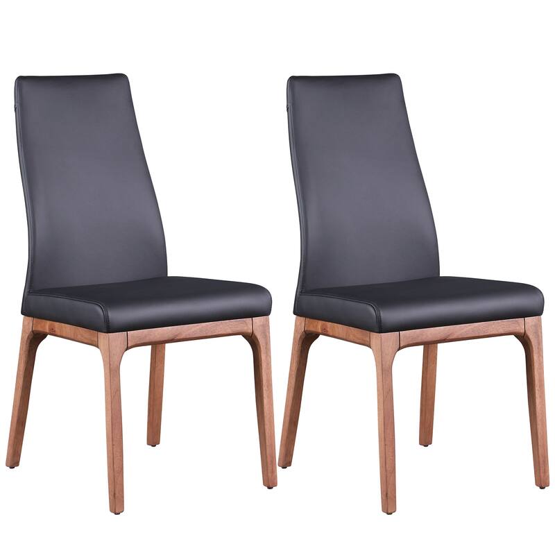Somette Modern Contour Back Side Chair with Wood Base, Set of 2 - Black/Walnut
