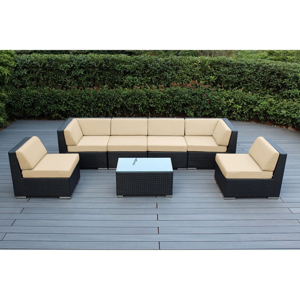 Ohana Outdoor 7 pc. Cushioned Black Wicker Conversation Set No Assembly On Sale Bed Bath Beyond 19459071