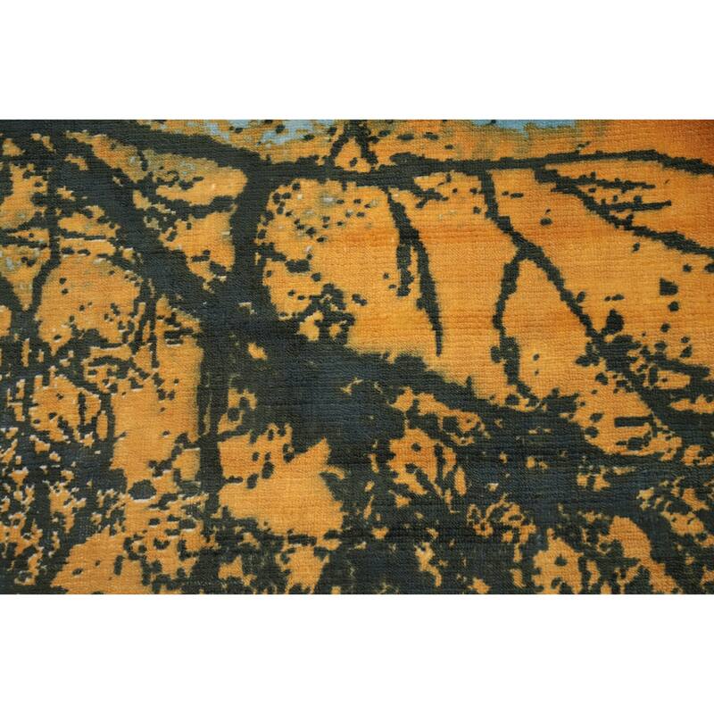 Hand Knotted Oriental Viscose Silk Carpet Modern Pictorial Oranges & Rust Abstract Area Rug - 7' 10'' X 5' 8''