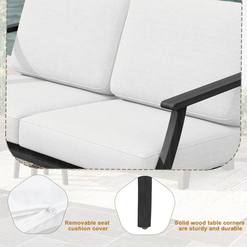 Patio Teak Wood Outdoor Loveseat Sofa with Cushions