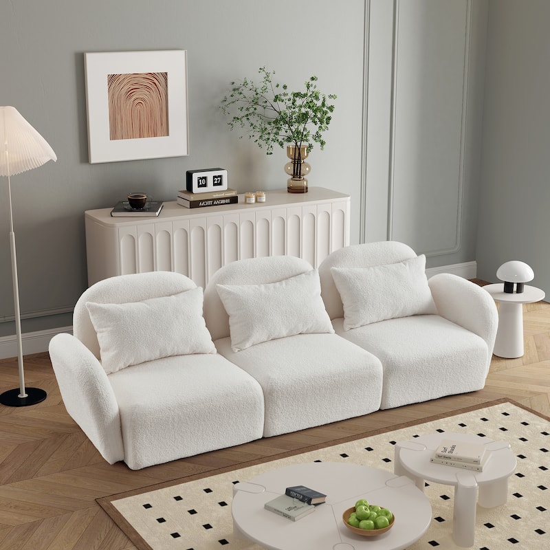 Living Room Furniture Three Seat Lazy Sofa Teddy Fabric White
