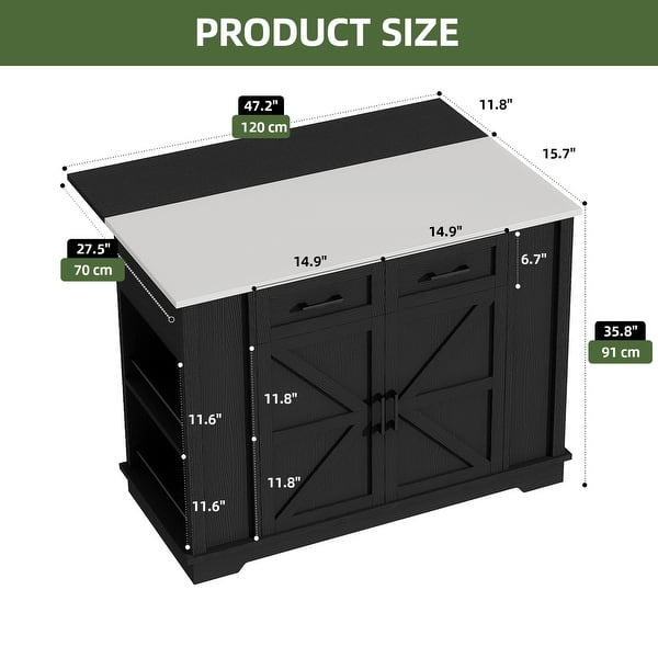 Moasis Rolling Kitchen Island Cart Storage Cabinet with Stainless Steel Top and Power Outlet