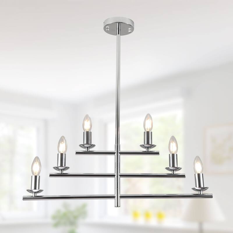 CurveCurio 26" Candle-Shaped Chandelier, 6 Lights Adjustable Light Kit 3 Tier for Living Room, Dinging Room and Kitchen