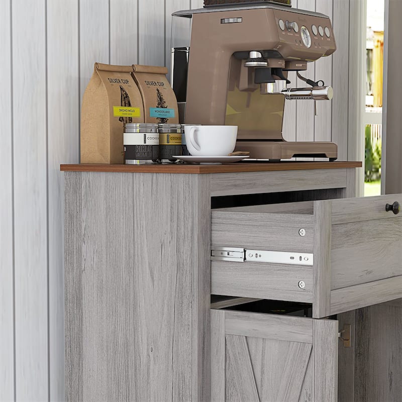 Farmhouse Barn Door Accent Cabinet, Kitchen Sideboard Storage Cabinet with Double Doors, Drawer, and Adjustable Shelf