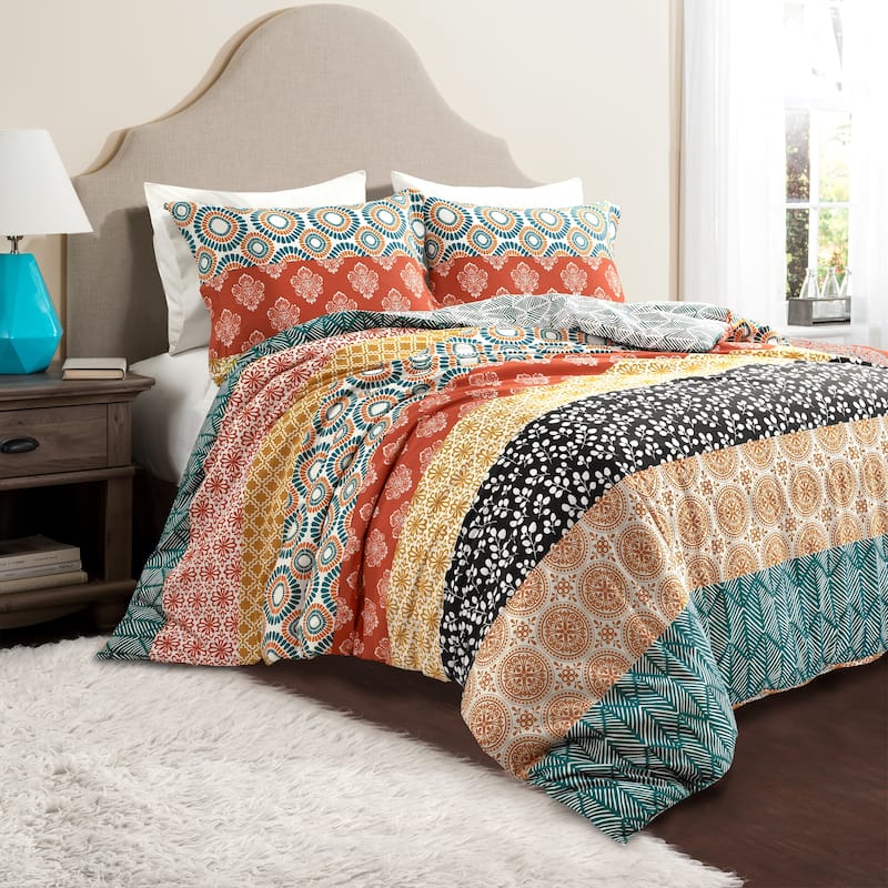 Lush Decor Bohemian Stripe Reversible 3 Piece Cotton Duvet Set