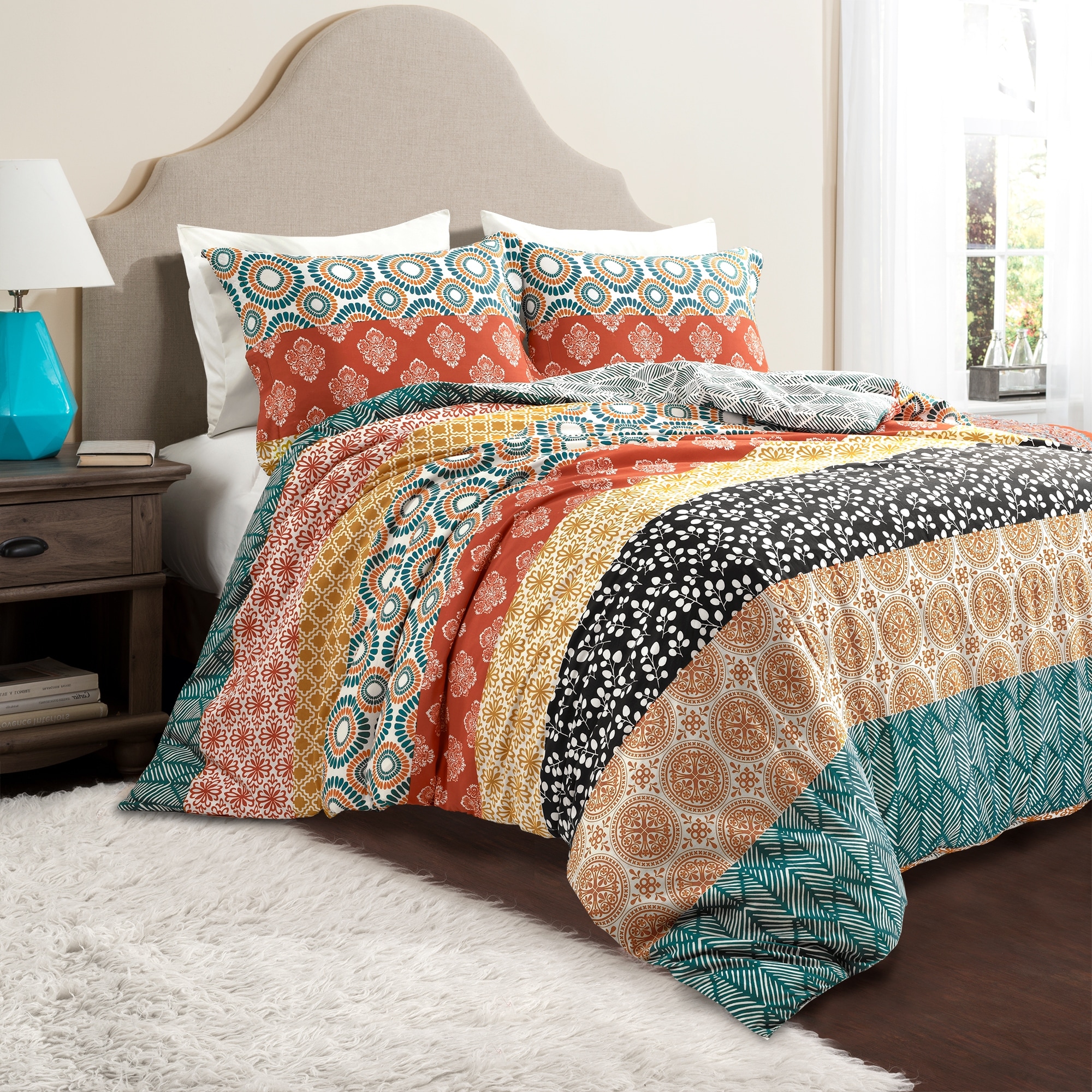Lush Decor Bohemian Stripe Reversible 3 Piece Cotton Duvet Set