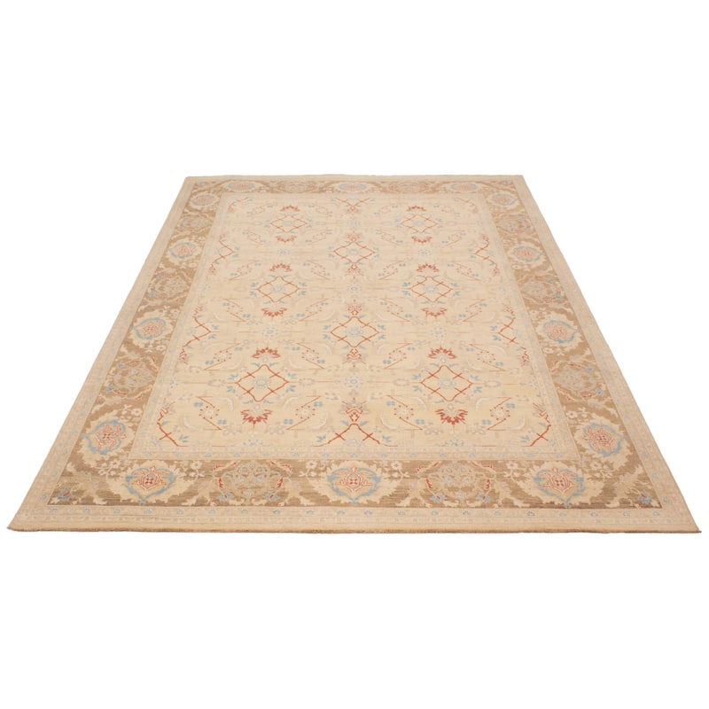 ECARPETGALLERY Hand-knotted Peshawar Oushak Ivory Wool Rug - 9'2 x 12'1