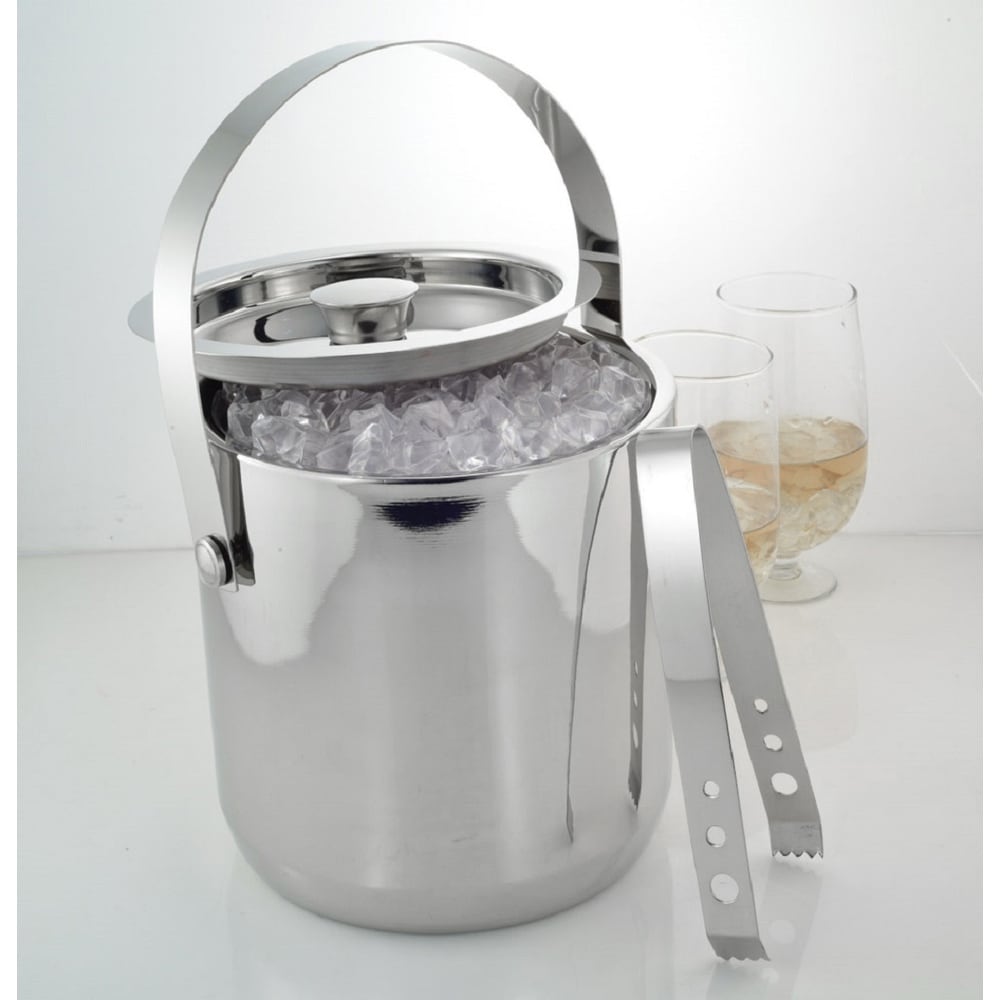 Ice Bucket 2L with Lid,Scoop,Tongs, Small Double Wall Insulated Stainless  Steel Ice Bucket Wine Bucket for Cocktail Bar and Parties