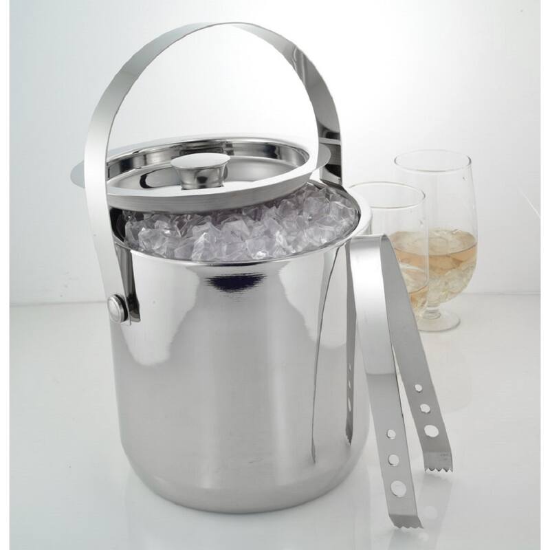 Sol Living Ice Bucket Double Wall Stainless Steel with Lid and Tongs