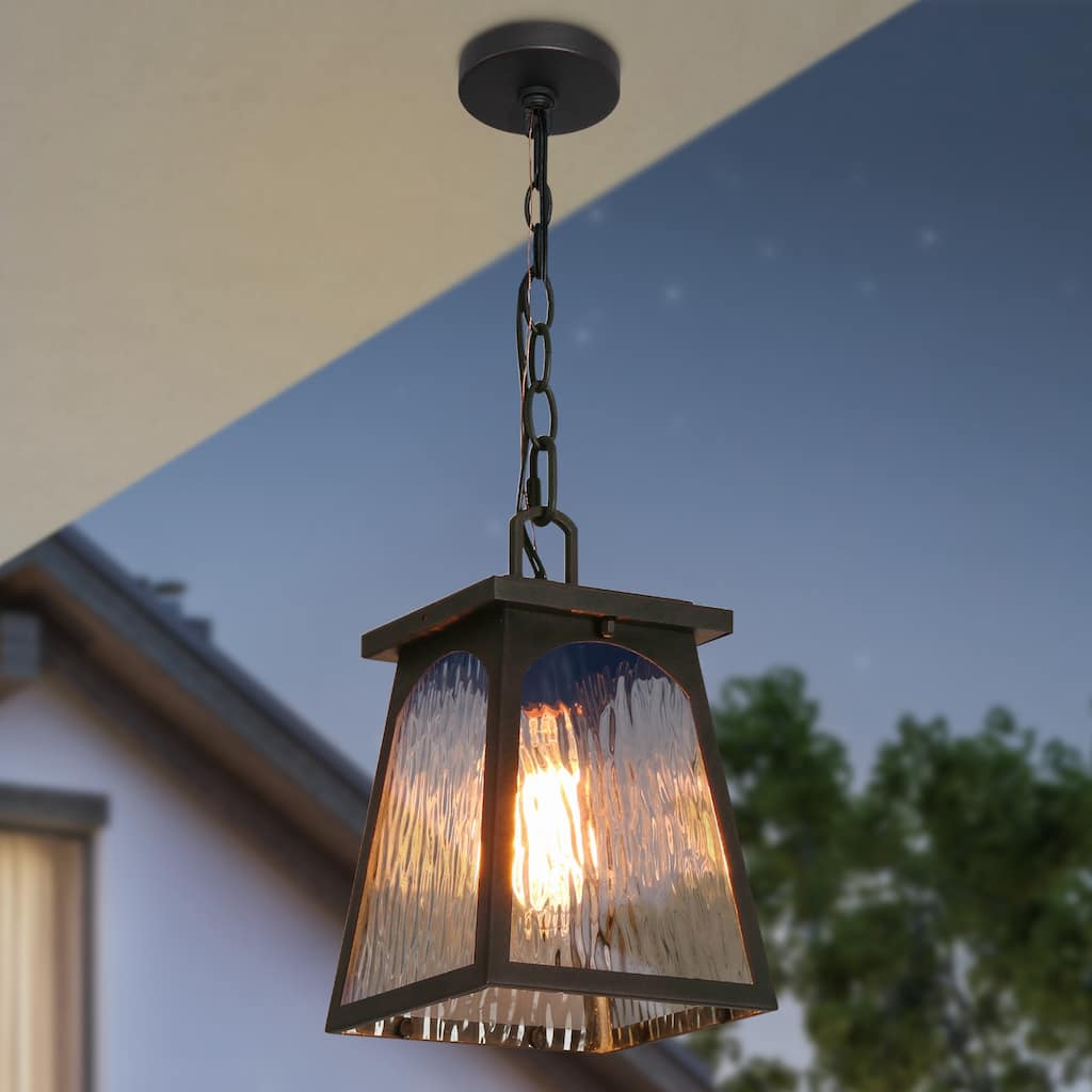 Modern Farmhouse Outdoor Pendant Rippled Glass Lantern Pendant Light