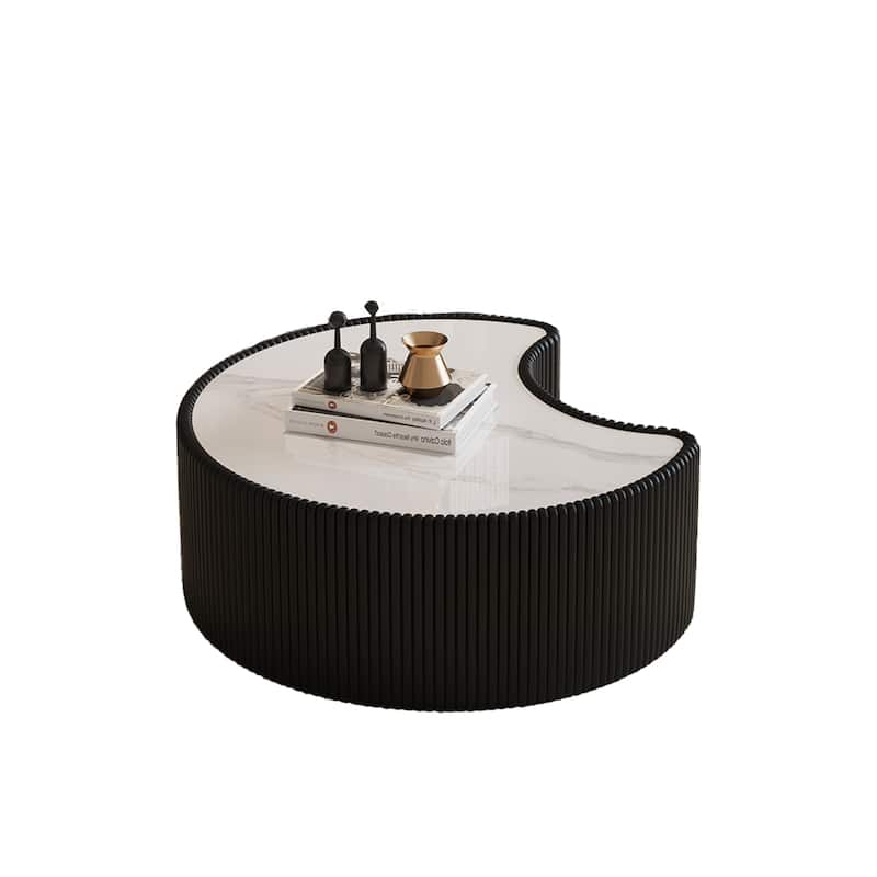 GDFStudio - Modern Sintered Stone Top Upholstered Irregular Shape Coffee Table with Grey Pattern Curved Design