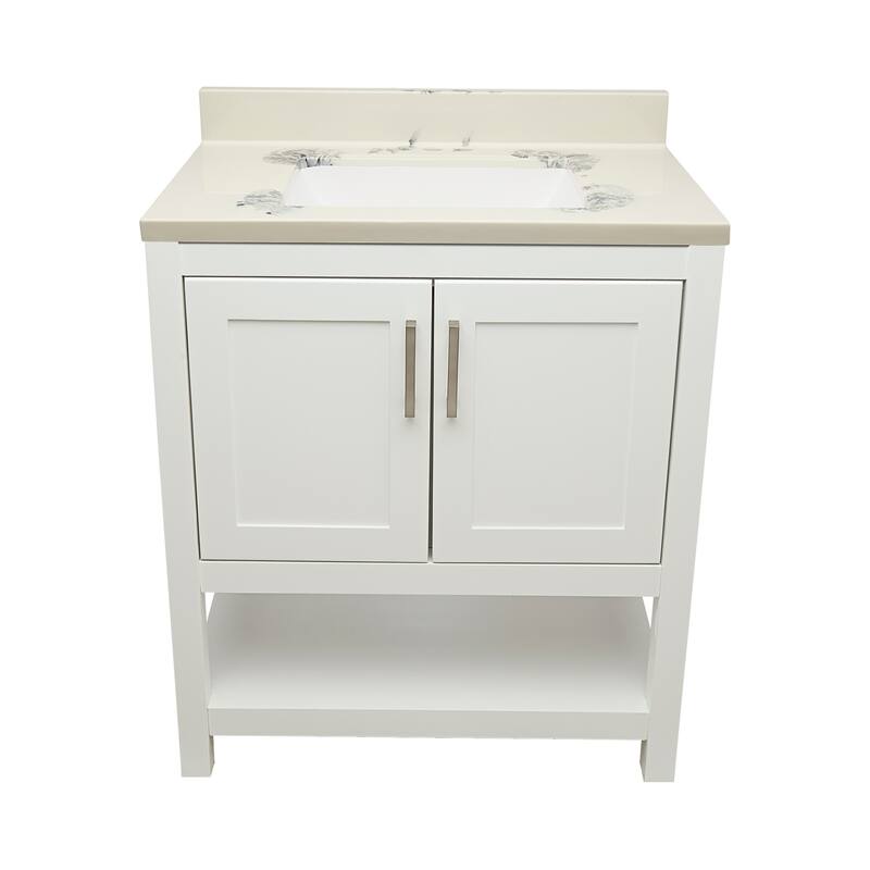 Taos 31" Bathroom Vanity with Cultured Marble Vanity Top Sink in White with White Basin - White - Carrera with