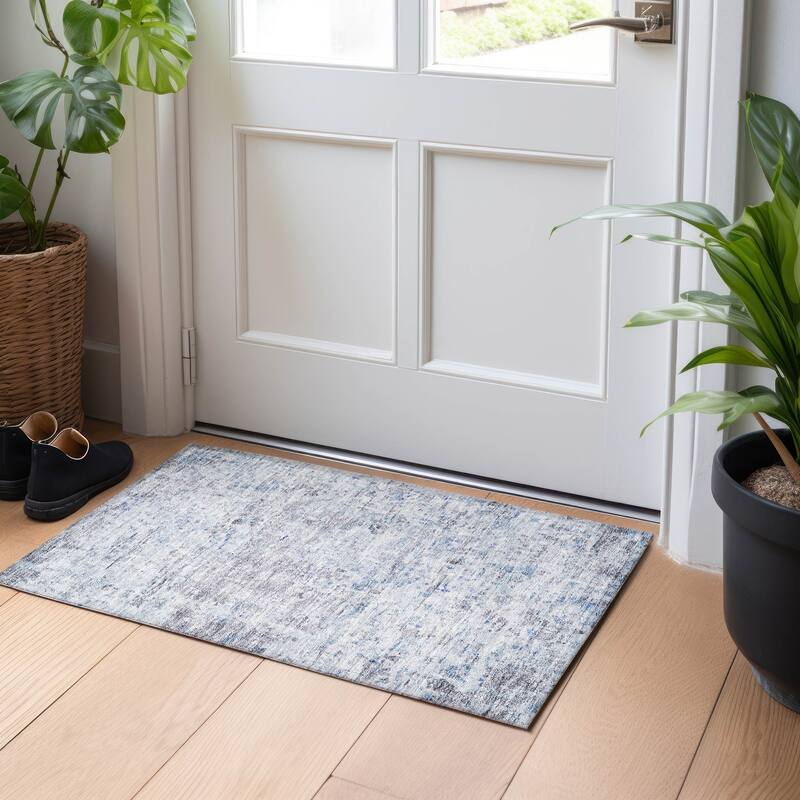 Machine Washable Indoor/ Outdoor Abstract Modern Chantille Rug - Sky - 1'8" x 2'6"