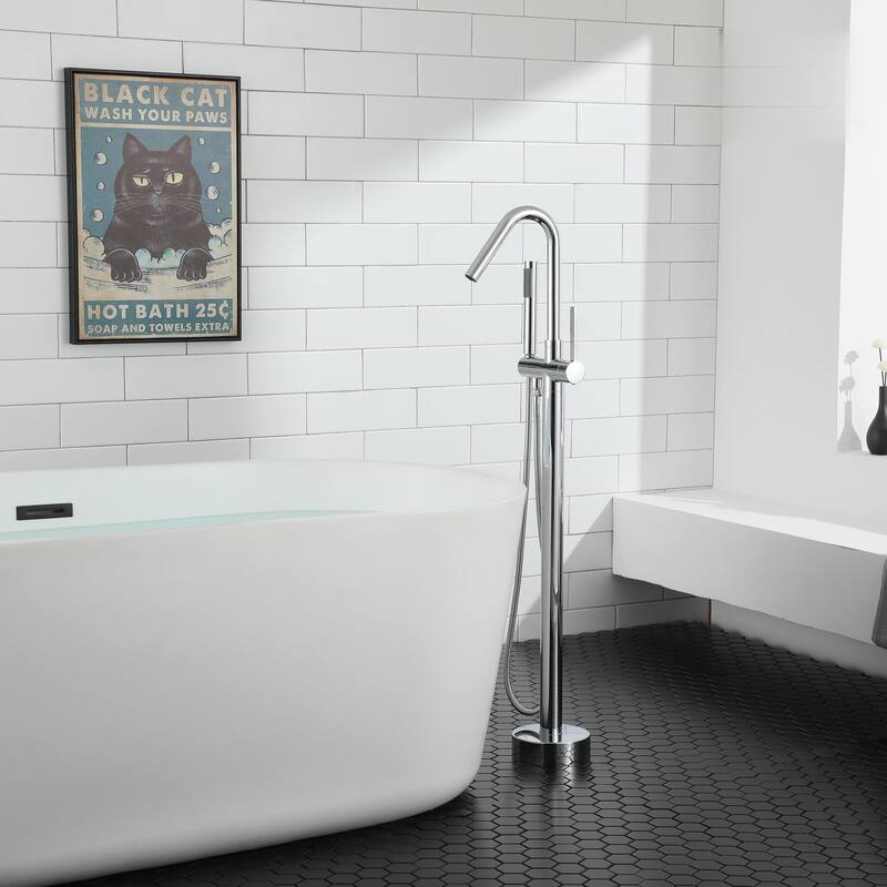 Chrome Freestanding Tub Filler Faucet with Handshower