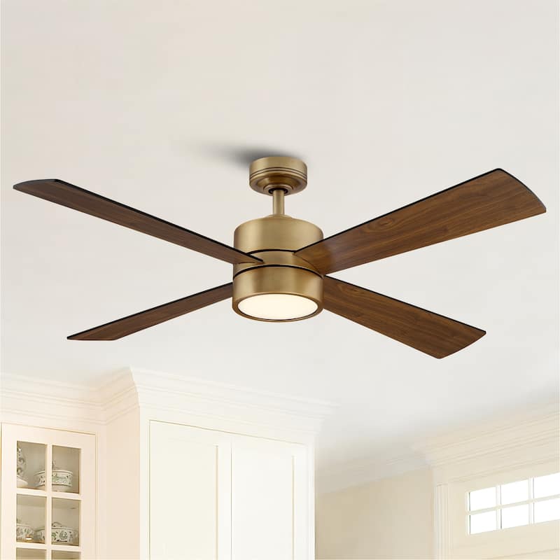 Parrot Uncle 52" Antique Brass Plywood 4-Blade Indoor Ceiling Fan with Light and Remote