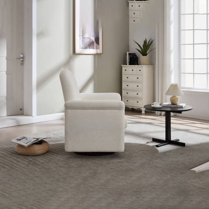 Swivel Accent Chair Modern Barrel Armchair with Wood Base