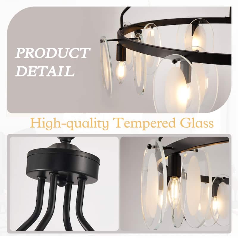 Modern 8-Light Wagon Wheel Chandelier with Tempered Glass Shape