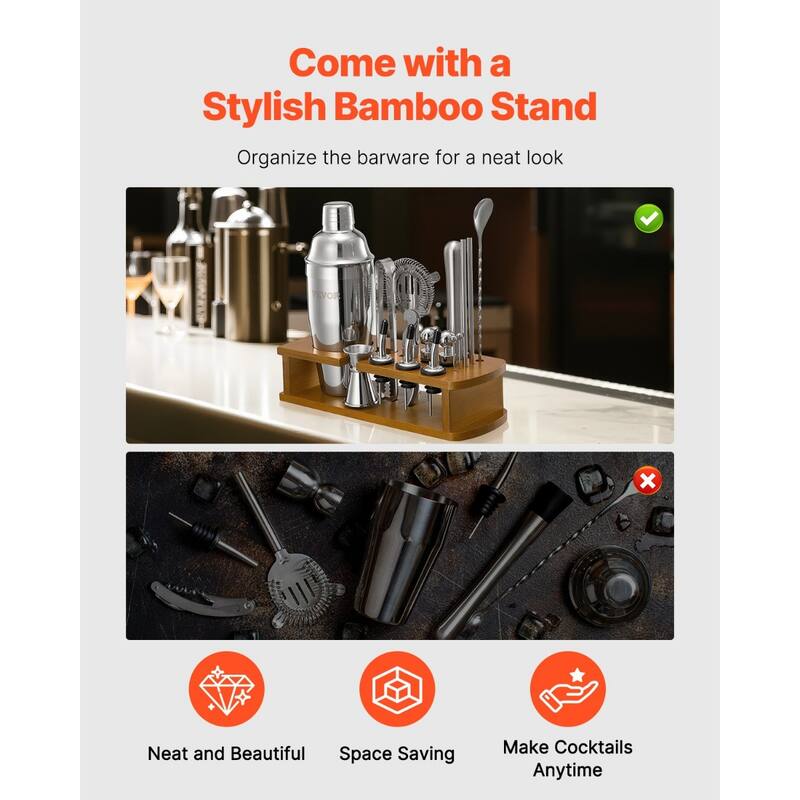 18-Piece Stainless Steel Cocktail Shaker Set for Bartenders - 11.22 x 4.33 x 10.83 in