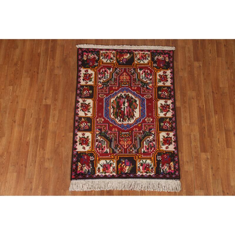 Hand Knotted Oriental 100% Wool Carpet Traditional Medallion Red Bakhtiari Area Rug - 4' 7'' X 3' 5''
