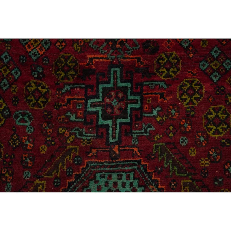 Hand Knotted Oriental 100% Wool Carpet Traditional Medallion Red Qashqai Area Rug - 7' 10'' X 4' 8''