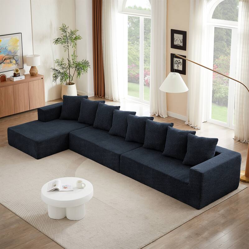 Modern Upholstered Sectional Couch - Blue
