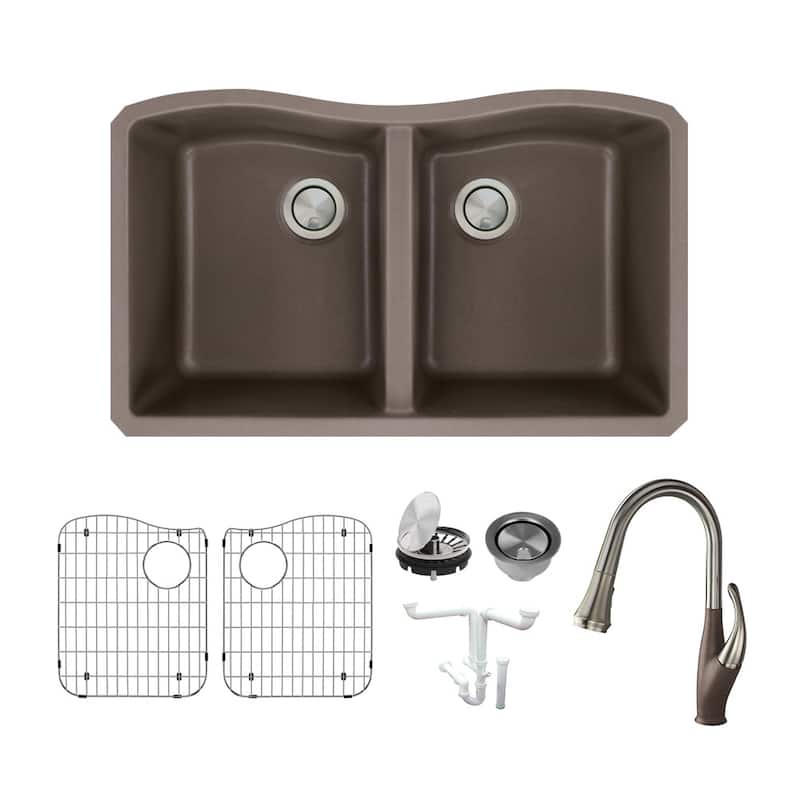 Transolid KF-AUDE3219 Aversa 31-15/16" Undermount Double Basin Granite - Espresso