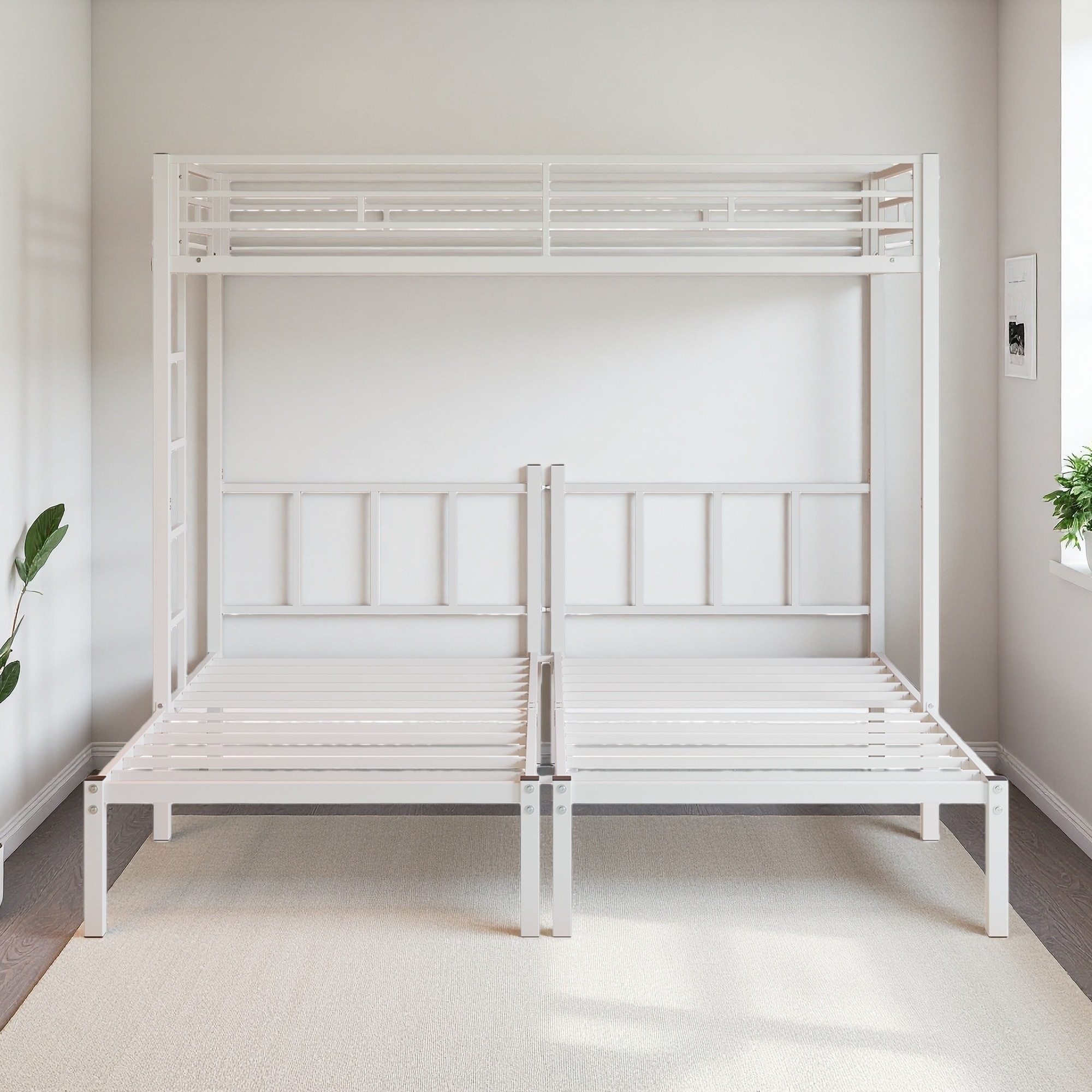 Twin Size Metal Triple Bunk Bed with Safety Guardrails and Convertible 3-Bed Design