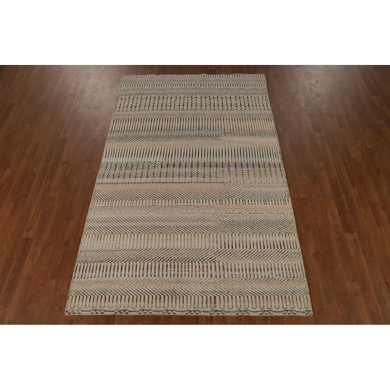 All-Over Geometric Moroccan Oriental Area Rug Handmade Wool Carpet - 4'10" x 7'11"
