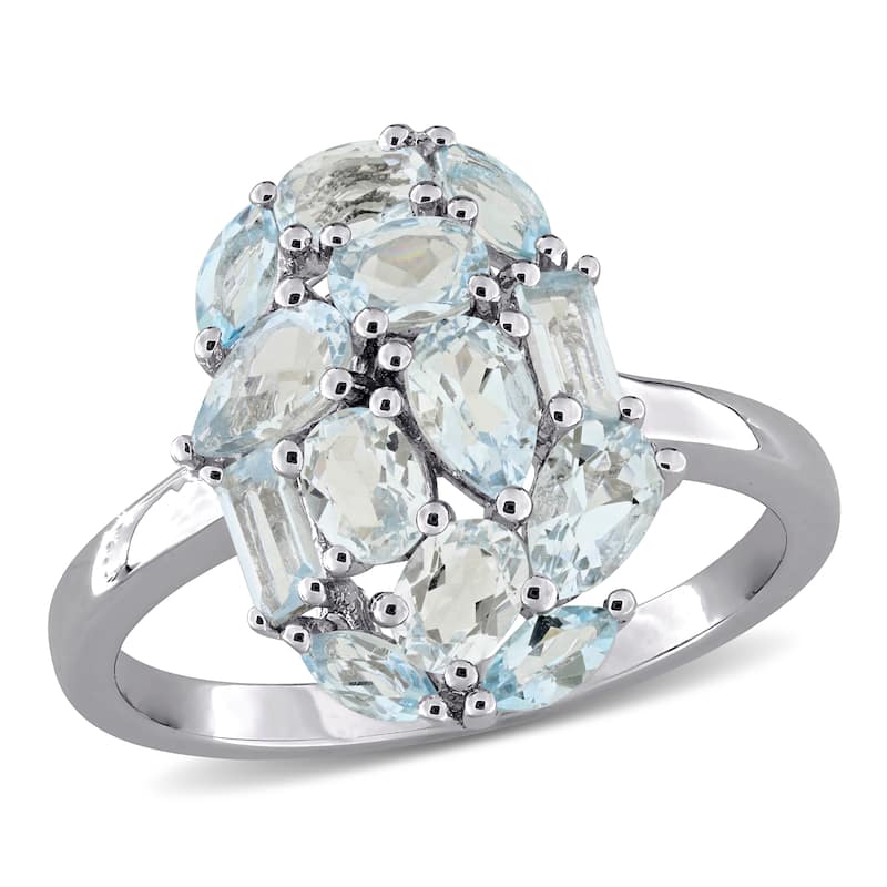 Miadora Multi-Shape Gemstone Cluster Ring Sterling Silver - 8 - Blue