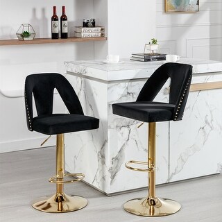 Furniture,Golden Swivel Velvet Barstools Adjusatble Seat Height from 25-33 Inch, Modern Upholstered Bar Stools with Backs Comfortable Tufted for Home Pub and Kitchen Island,Blue,Set of 2