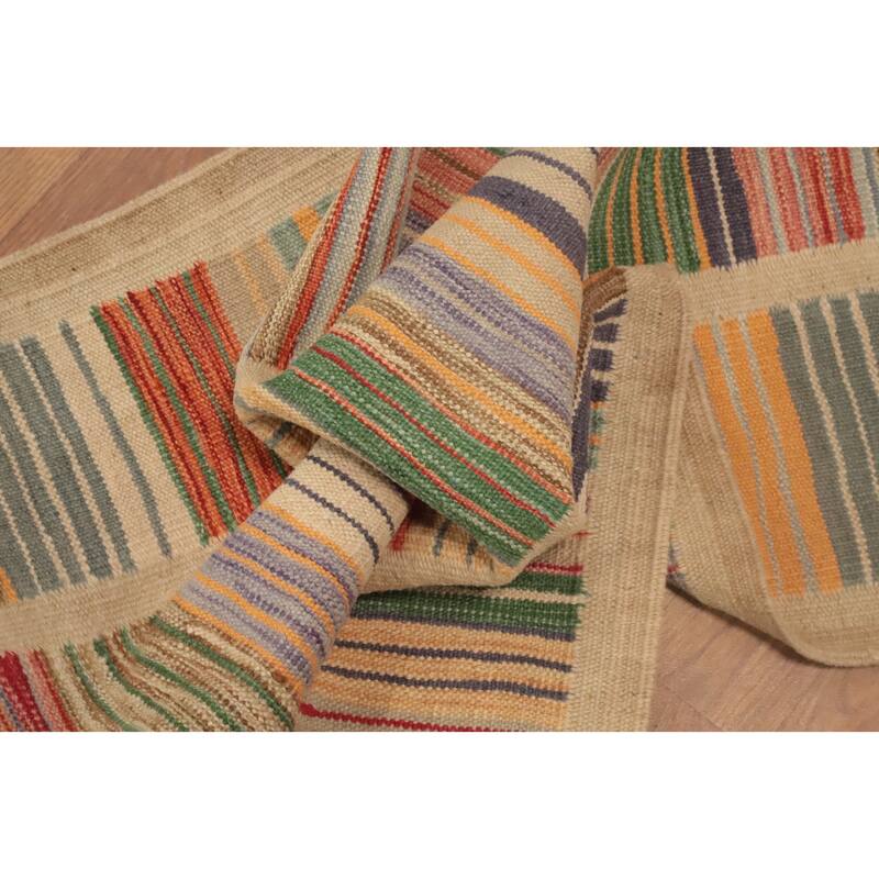 Hand Woven Oriental 100% Wool Carpet Southwestern Geometric Multi-Colored Kilim Runner Rug - 6' 2'' X 2' 1''