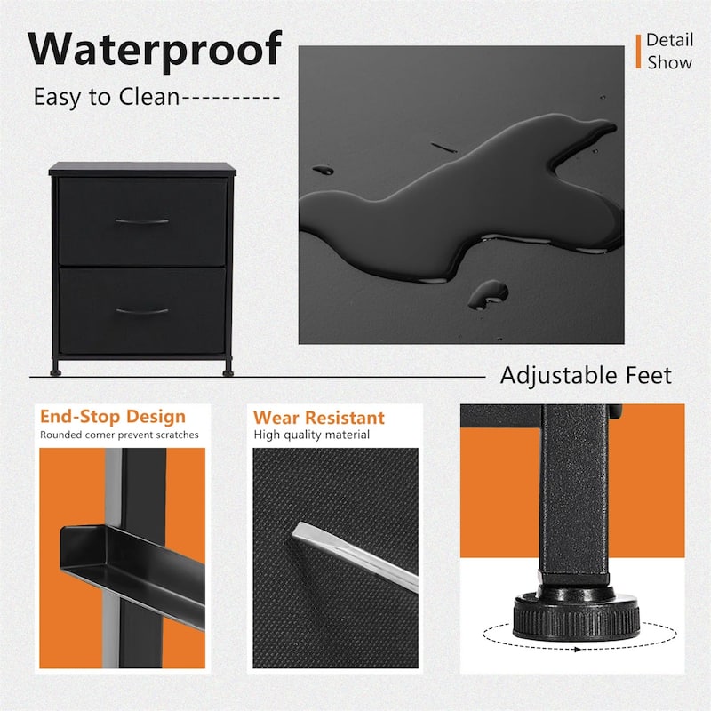 Nightstand Set of 2, Side Table with 2 Fabric Drawers, End Table, Bedside Table , Night Stand for Bedroom